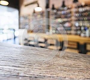 Table top counter and seats with blurred bar background