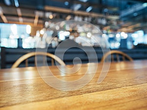 Table Top Counter and seats with blurred Bar Restaurant background