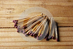 PHOSPHORS SULPHIDE TIPPED SAFETY MATCHES ON A WOODEN BOARD