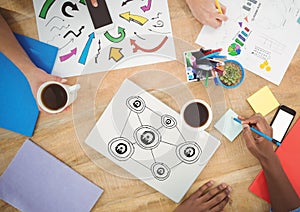 Table top meeting with web graphics