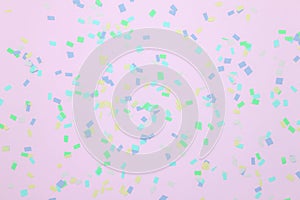 Table top view abstract colorful confetti party or birthday background concept.