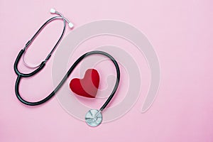 Table top view aerial image of accessories healthcare & medical with Valentines day background