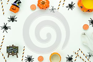Table top view aerial image of decoration Happy Halloween day background concept