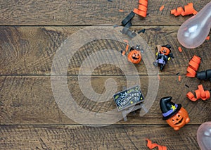 Table top view aerial image of decoration Happy Halloween day background concept.
