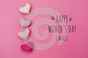 Table top view aerial image of decorations for international women`s day  holiday concept background.Flat lay sign of season the