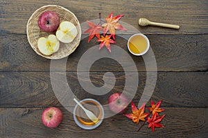 Table top view aerial image of decorations Jewish holiday Rosh Hashana