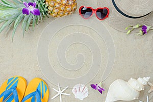 Table top view aerial image of summer & travel beach holiday in the season background