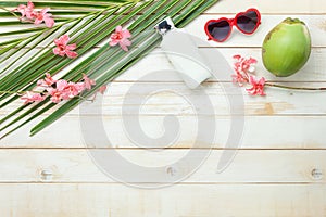 Table top view aerial image of summer & travel beach or sea holiday in the season background concept.