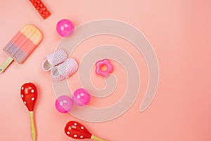 Table top view decoration kid toys for develop background concept.