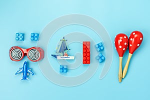 Table top view decoration kid toys for develop background concept.
