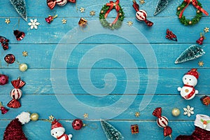 Table top view of Merry Christmas decorations & Happy new year ornaments concept.