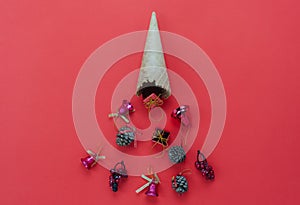 Table top view of Merry Christmas decorations & Happy new year ornaments concept.