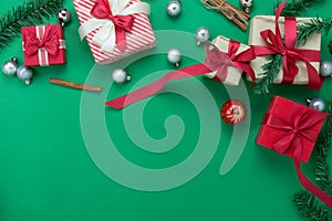 Table top view of Merry Christmas decorations & Happy new year ornaments concept.