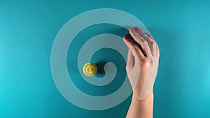 Table top view rotating spinning top as analogy for balancing life