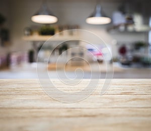 Table top wooden counter Blur Kitchen pantry Shelf lighting