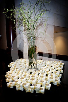 Table topped with wedding favors