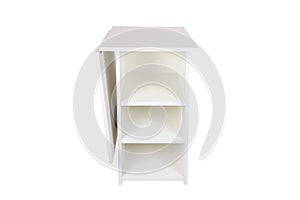 Table transformer on a white isolated background in the folded state. Folding white furniture