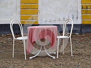 Table for two arranged outdoors