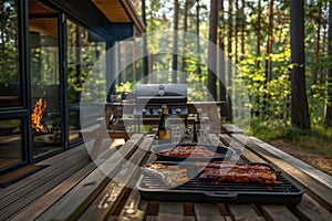 Table With Two Grills and Food