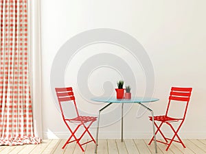 Table with two red chairs photo