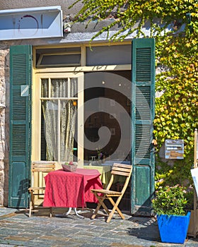 Table for Two with Red Tablecloth