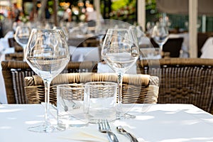 Table for two in a restaurant terrace in summer