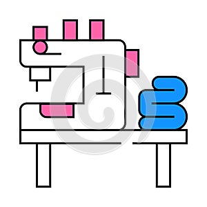 table with typewriter and fabrics icon color illustration