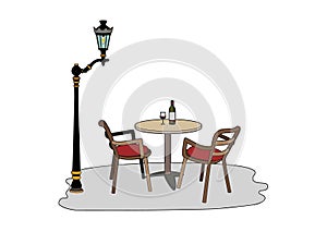 A table under a lamppost