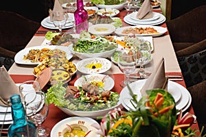 Table with various arabic food served