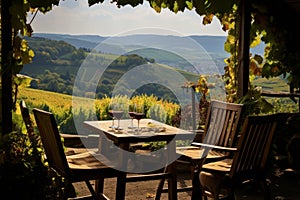 A table with a view of a picturesque vineyard