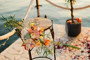 Table for the wedding ceremony, flower arrangement. Wedding deco