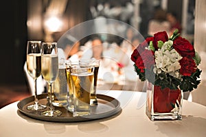 Table wedding glass dinner wine restaurant flower celebration Christmas champagne food decoration party white setting