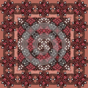 Tablecloth. Beautiful pattern with flowers in red and brown tones