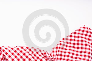 Tablecloth picnic Red, white texture checkers. Fabric textile crumpled on white background