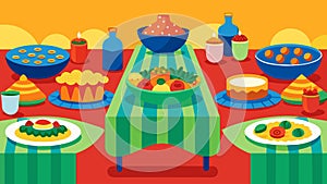 Tables adorned with colorful tablecloths and an array of dishes representing the diverse backgrounds of the community