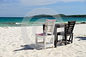 Tables on a beach