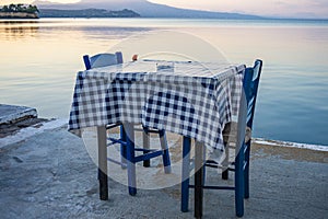 Tables with beautiful seaside view at Koroni in Messenia, Greece