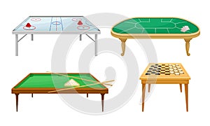 Tables for Board Games with Air Hockey Table and Billiard Table Vector Set