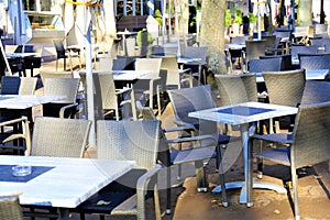 Tables and chairs in cafe