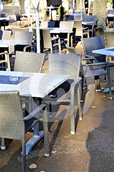 Tables and chairs in cafe