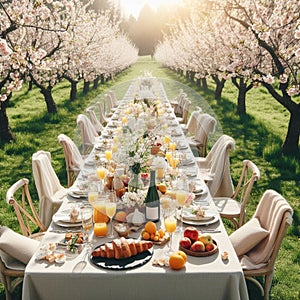 Tables, chairs, decor, and decorations at a wedding reception at an outdoor venue