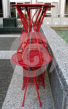 Tables and chairs neatly stacked