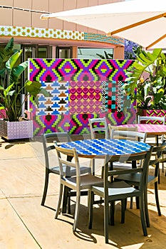 Tables and Chairs at outdoor beer garden cafeteria