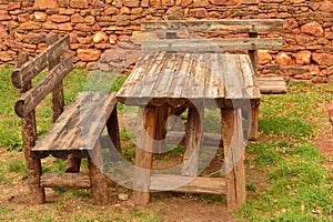 Tables And Chairs Typical Of Previous Centuries In A Picturesque Village With Its Black Slate Roofs In Madriguera. Architecture Va photo