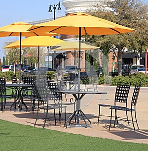 Tables and chairs unbrella in the park