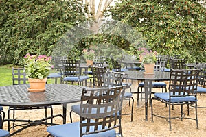 Tables and chairs for visitors in the park