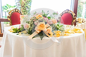 Tables decorated for wedding reception