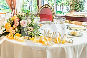 Tables decorated for wedding reception