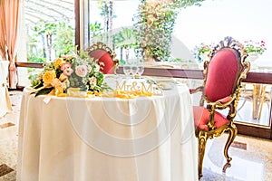 Tables decorated for wedding reception