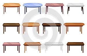 Tables furniture of wood, interior wooden desks. Empty wooden table isolated illustration on white background. Vector